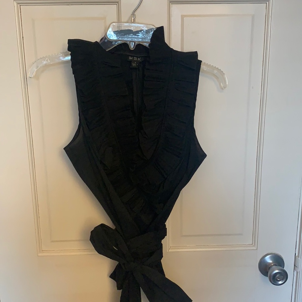 Fun ruffle taffeta sleeveless top with wrap waist